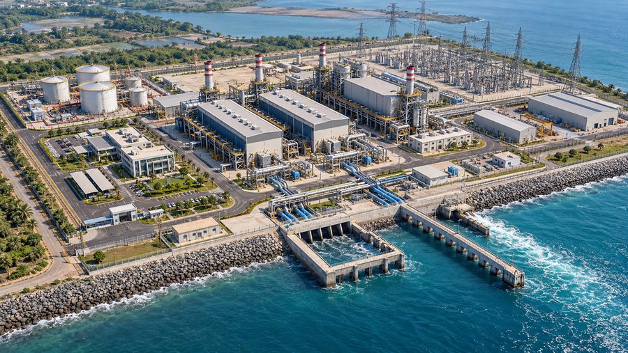 Realistic aerial view of the plant from the sea